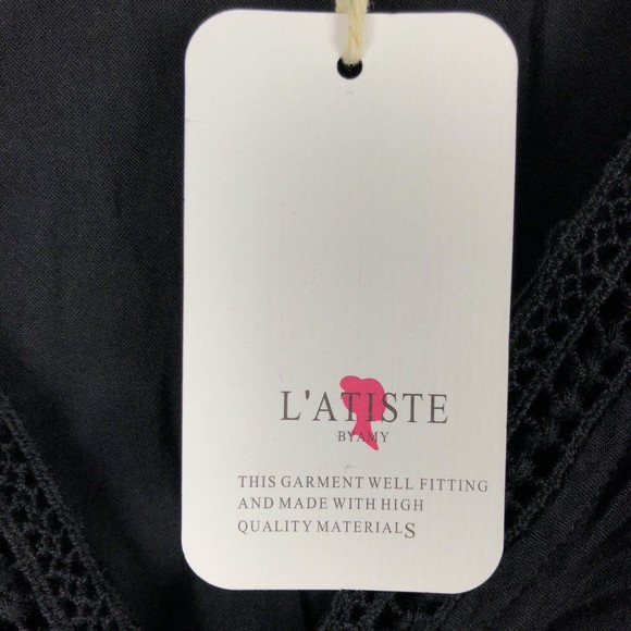 L’atiste By Amy womens romper shorts Size L Black Embroidered Flowers - Picture 6 of 10